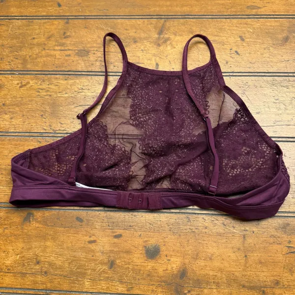 Victoria's‎ Secret Burgundy Lace Mesh Halter Bralette Bra Top M - Image 3