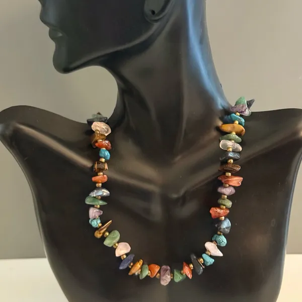 Southwestern Y2K Natural Gemstone Necklace Turquoise Amethyst Tiger Eye and More - Image 3