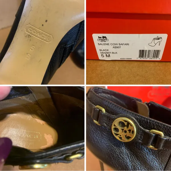 Coach "Salene Cow Safari" Black Leather Heeled Bootie W/Box (5) - Image 9