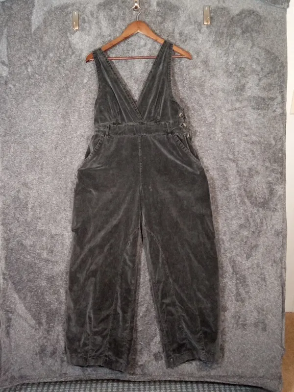 Free People Mara Cord Overall Jumpsuit Surplice Wrap Wide Leg Couduroy Small - Image 3