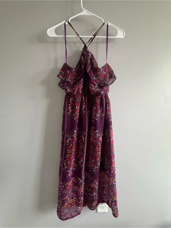 Monteau halter Purple Floral Halter Midi Dress‎ Women's Small - Image 3