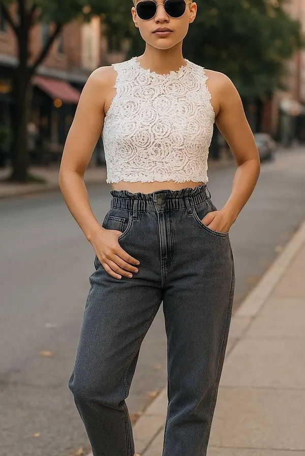 Design Lab Lord & Taylor Sleeveless Crochet Lace Crop Top - Image 2