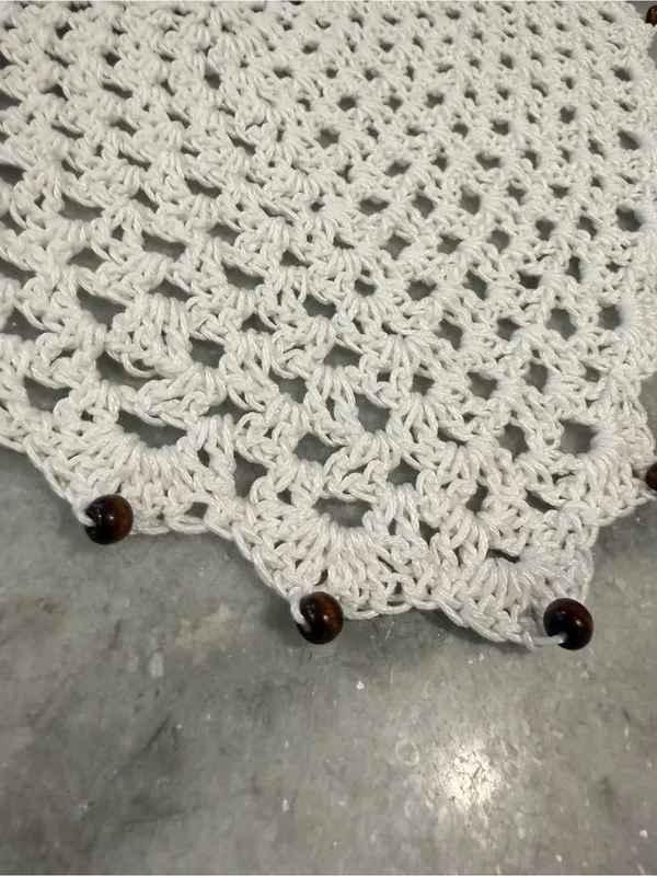 Handmade Crochet Wood Beaded Kerchief Head Scarf Cotton Boho Bandana Cottagecore - Image 3