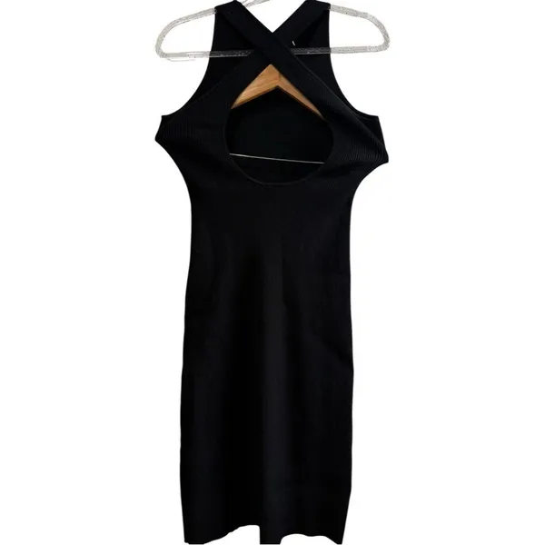 & OTHER STORIES Fitted Black‎ Ribbed Open Back Midi Dress Size Small - Image 5