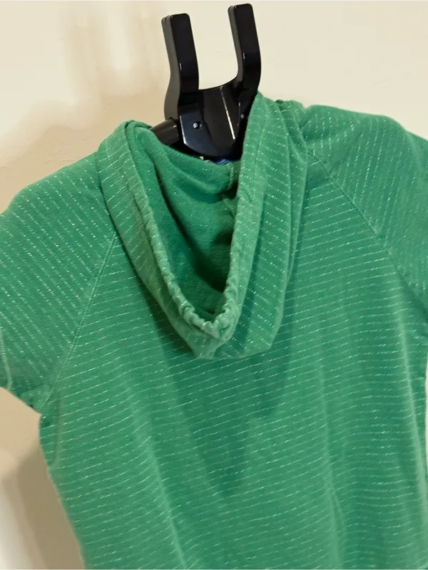 dELiA*s Green Metallic Stripe Short Sleeve Hoodie Top Size Large - Image 6