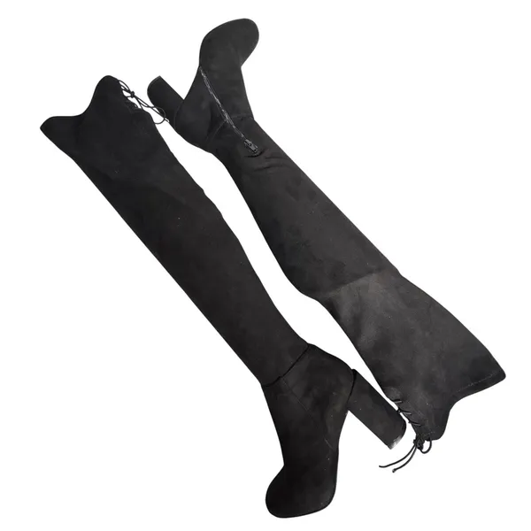 Chinese Laundry Black Suede Lace Up Back Chunky Heel Over The Knee Boots‎ Size 8 - Image 12