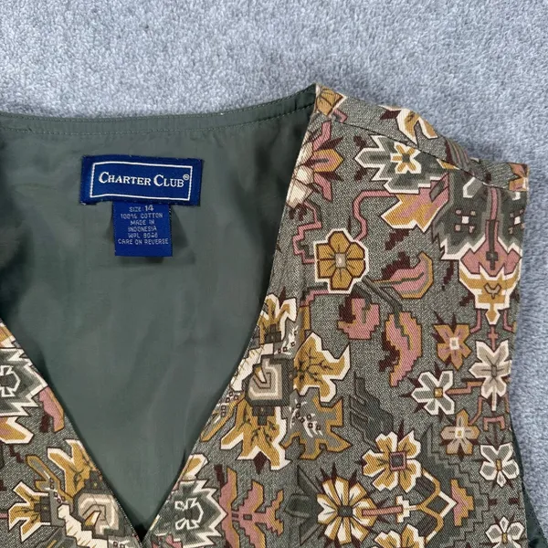 Charter Club Western Vest Button Up Women's 14 Green/Brown 2000s V-Neck Grunge - Image 3
