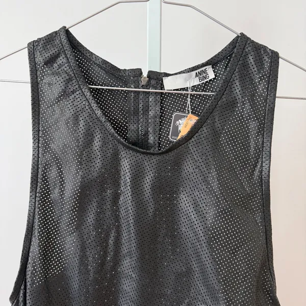 Anine Bing sz XS Black Perforated 100% Lambskin Leather Tank Top Back‎ Zip Goth - Image 2