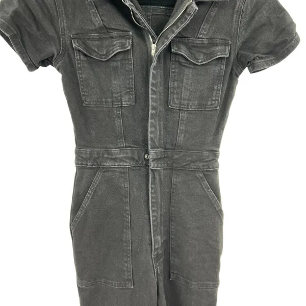Good American Fit For Success Zippered Jumpsuit In Black099 Denim Size 1 / Small - Image 4
