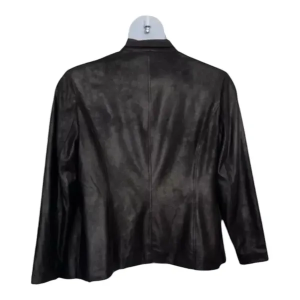 JM Collection Vegan Leather Draped Black Jacket Size M Open Front Blazer Casual - Image 3