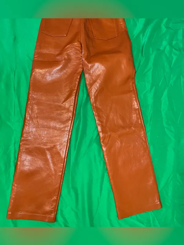 Wilfred The Melina High-Rise Faux Leather Straight Leg Jeans Rust Orange size 4 - Image 4