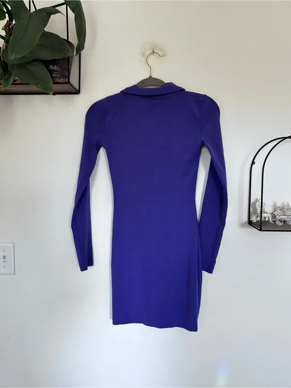 Zara Long Sleeve Button Front Purple Mini Cotton Shirt Dress Size XS - Image 2