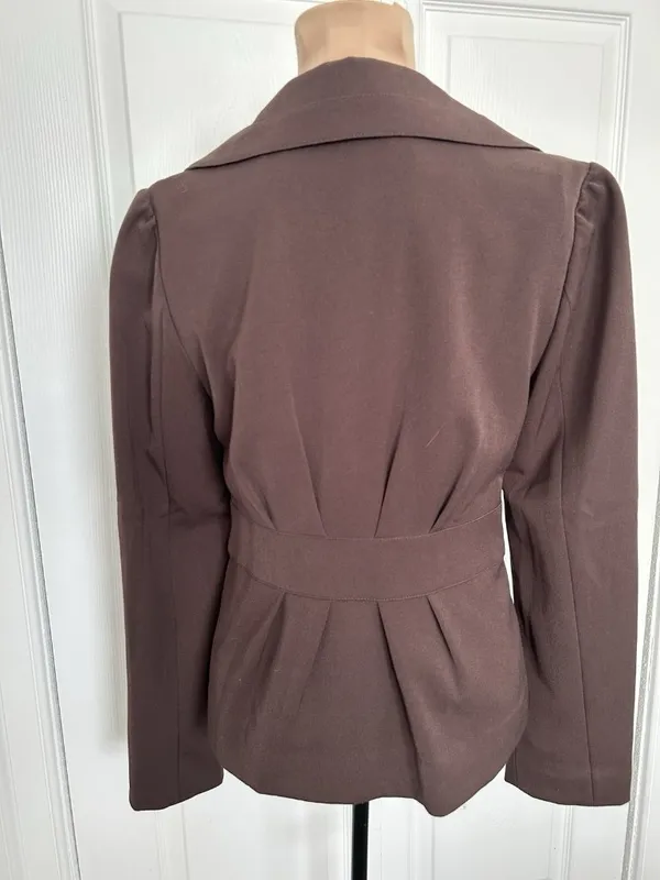 Apt. 9 Collared V-Neck Three Button Peplum Blazer Jacket Brown Size 6 - Image 3