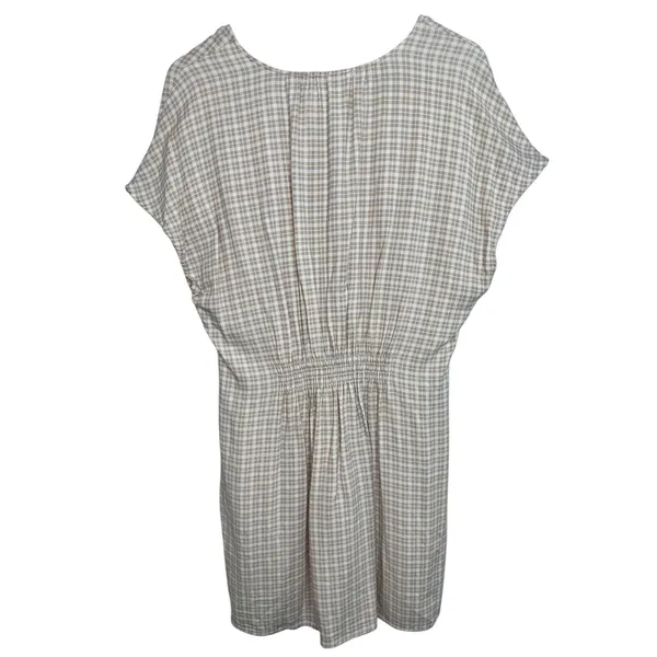 Abercrombie & Fitch Cream Tan Plaid V-Neck Short Sleeve Mini Dress Womens Size L - Image 2
