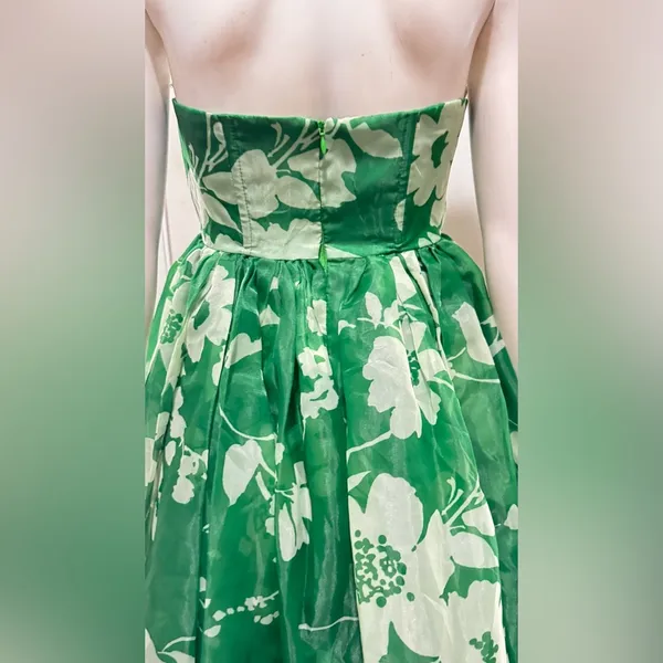 Selkie Strapless Green Floral Midi Dress Size X-Small Retail $325 P-48 - Image 7