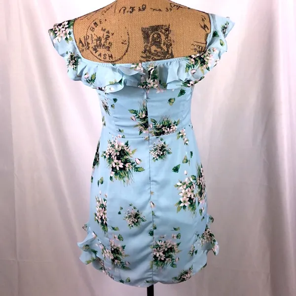 Esley dress mini blue floral print with bow accent size S - Image 6