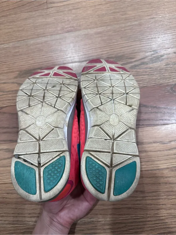 Nike Coral Pink and Orange Women's Running Shoes with Blue Swoosh - Image 2