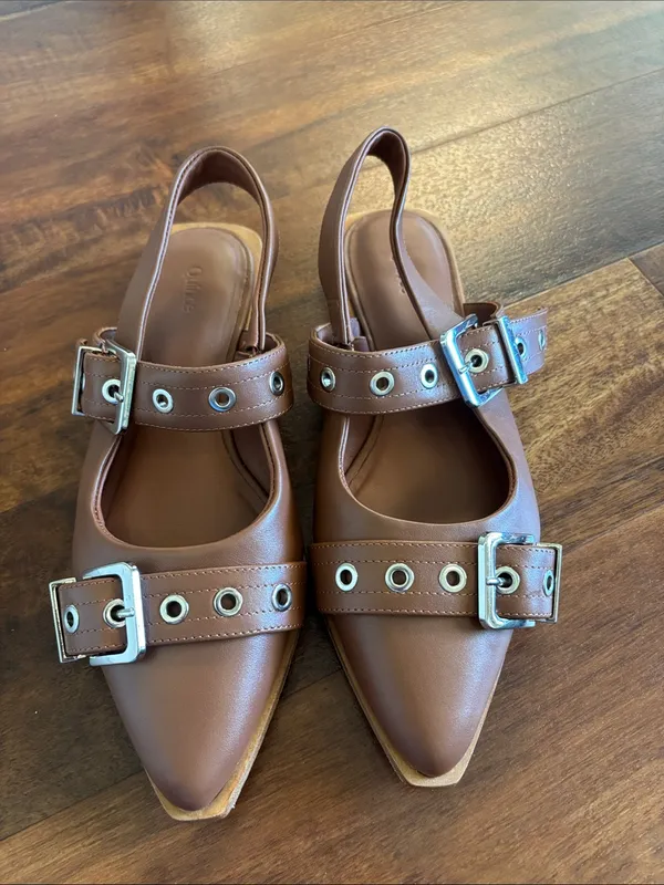 QUINCE Italian Leather Bold Buckle Slingback Flat - Image 2