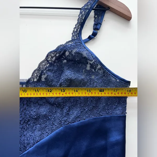 Victoria’s Secret blue maxi slip nightgown dress lace vintage y2k gold label L - Image 5