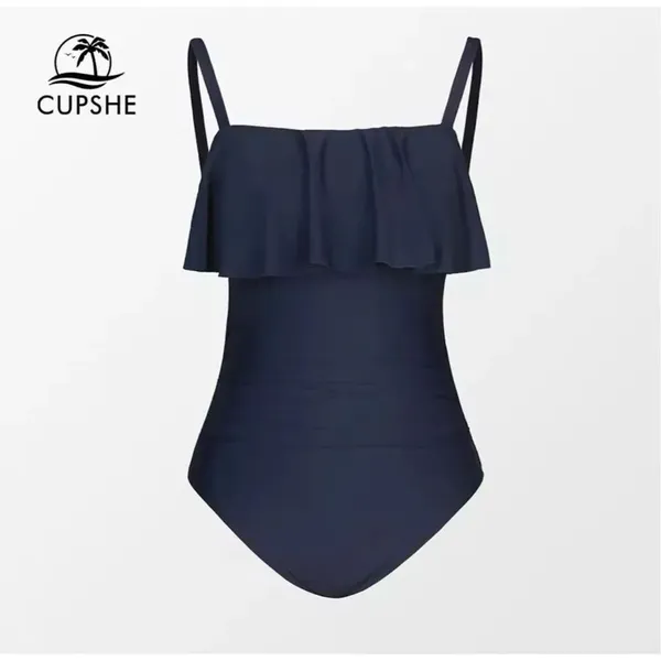 NWT Womens Cupshe Ruffle Flounce Navy Blue Swimsuit Bathing Suit - Sz L - Image 3