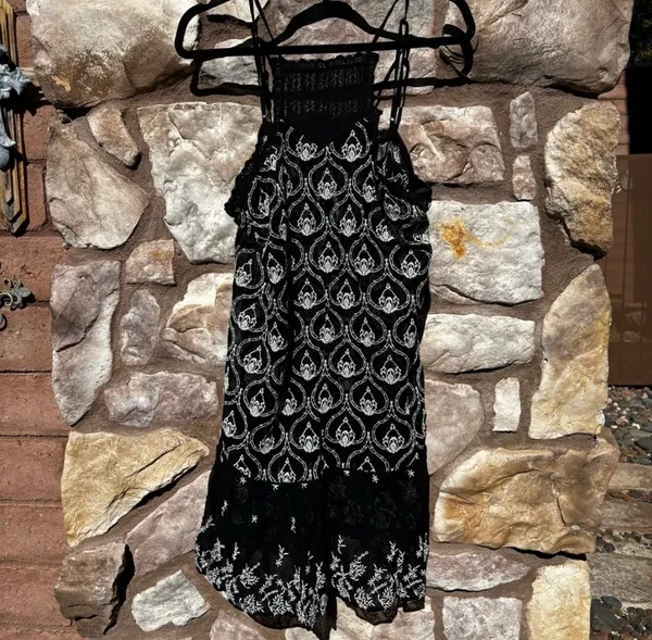 By Anthropologie Sheer Embroidered Mini Dress Black White Size Medium - Image 4