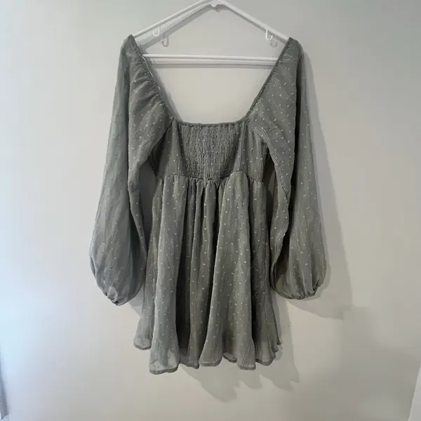 Altar'd State Sage green Swiss Dot Sheer Long‎ Sleeve Peasant Dress Size Small - Image 6