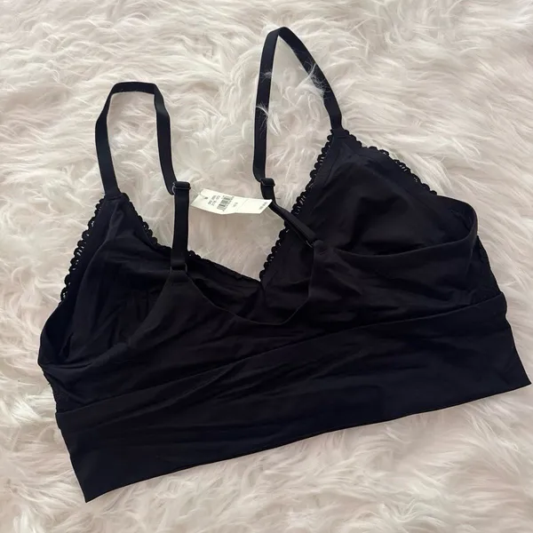 Aerie Sunnie Blossom Lace Padded Triangle Bralette True Black Size Small - Image 6