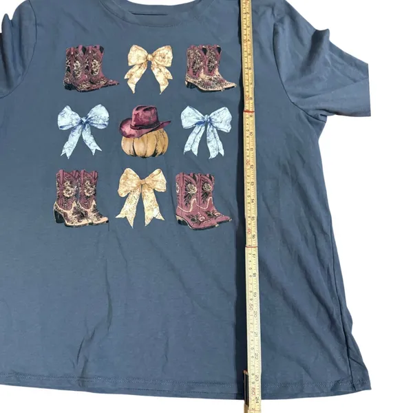 Cato Adorable Cowgirl‎ Coquette Western Pumpkin Country Casual Blue Tee Shirt sz L - Image 8