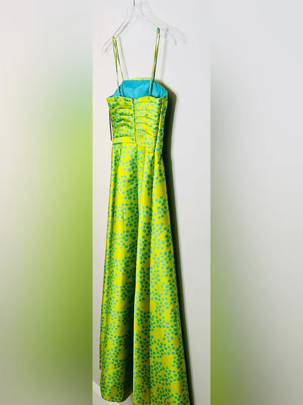 Theia Lime Green Spotted Puppy Dog Satin Formal Strapless Gown Dress - Image 6