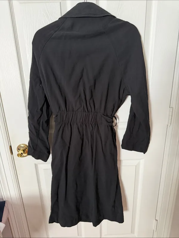 H&M Black Jacket with Classic Collar oversized XS trench stretch waist - Image 3