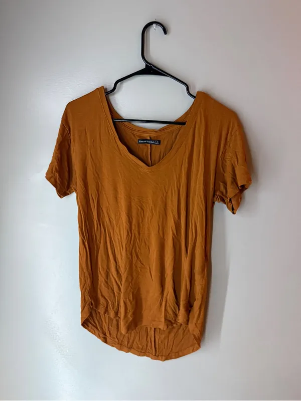 Abercrombie & Fitch Rust Brown V-Neck T-Shirt - Image 2