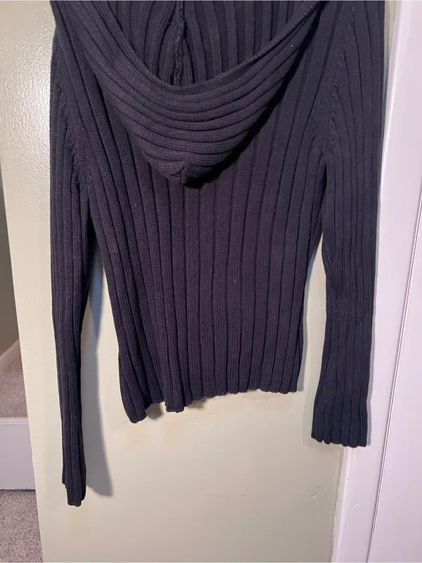 Old Navy Womens Ribbed Hooded Henley Sweater Black Half Snap Stretch Long Sleeve - Image 7