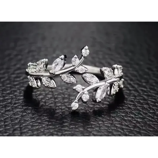 Boutique Sparkly 5a Cz‎ Leaf Ring | White Gold Plated Sterling Silver - Image 4