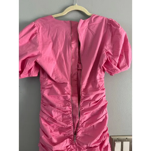 Bardot Pink Ruched Mini Dress Size 4 Bubble Retro Flirty Feminine - Image 6