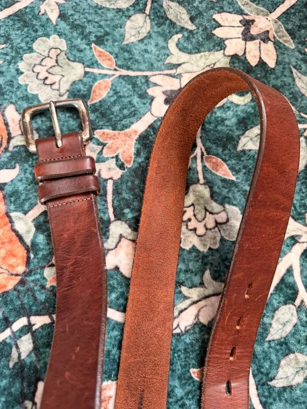 Vintage Chunky Brown Genuine Leather Belt with Solid Brass Buckle Silver Size 34 - Image 5