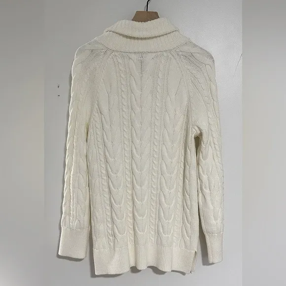 ST. JOHN'S BAY | NWT Woman's Cream Chunky Knit Zip Turtleneck Sweater, Size S‎ - Image 3