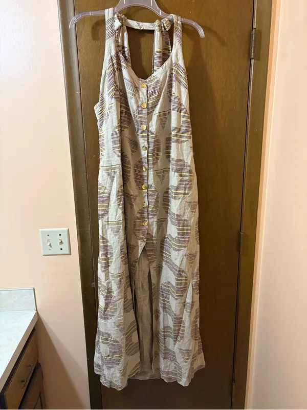 Celandine Anthropologie neutral printed linen blend maxi dress - Image 5