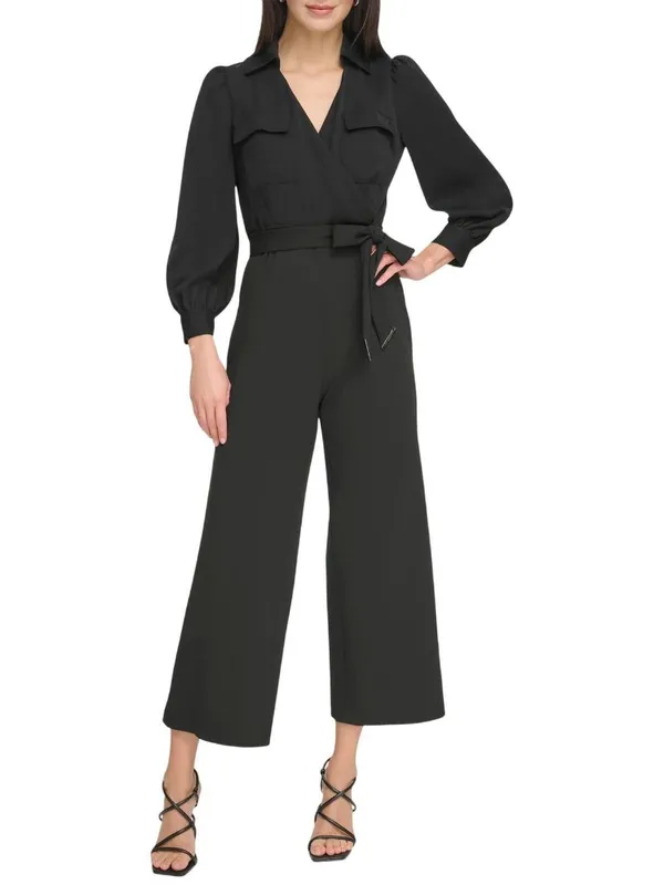 DKNY Belted Collared Tie Waist Jumpsuit DD3K284A Black 6 - Image 7