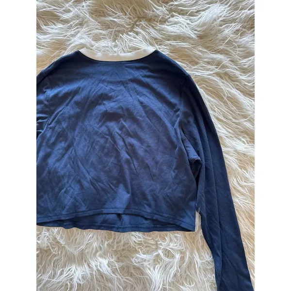 Skims Soft Lounge Ringer Long Sleeve Crop Top Navy Multi Size 2X - Image 8