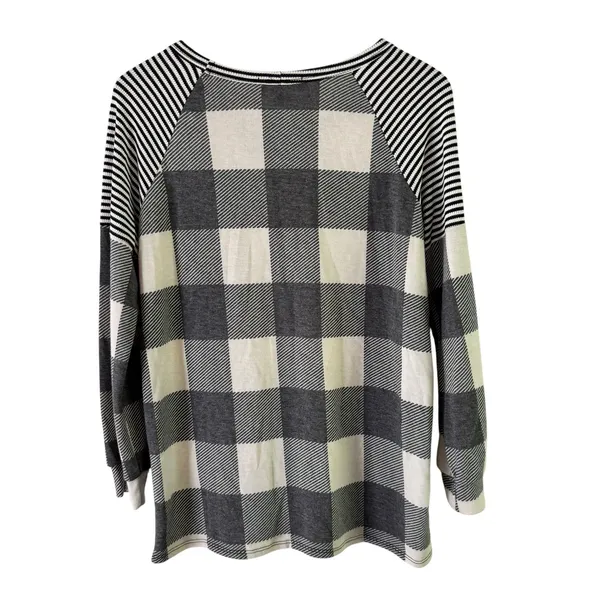 Lovely J Buffalo‎ Plaid Raglan Top Striped Sleeve Comfy Pullover Small - Image 7