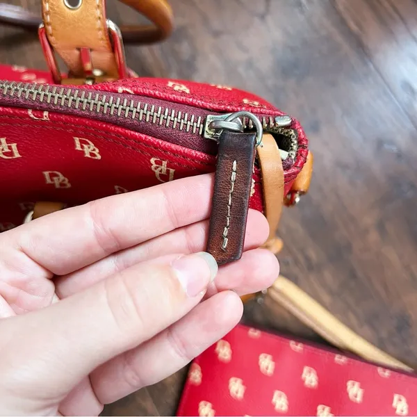 Dooney & Bourke • Domed Satchel purse bag Burning Red initials canvas wristlet - Image 9