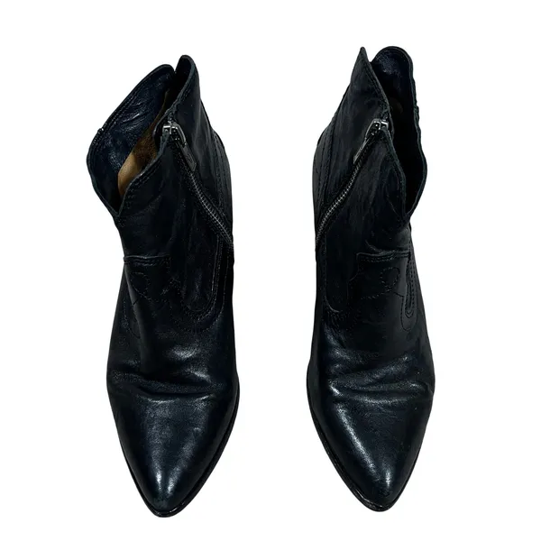 Frye Western Stitch Leather Ankle Booties Black Pointed Toe Block Heel Size 7.5 - Image 2