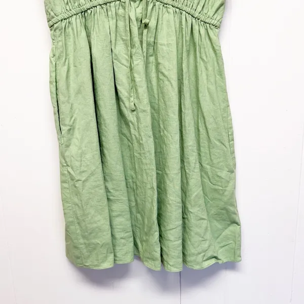 NWT MADEWELL Linen Sophia Deep V Mini Seedling Green Dress Medium - Image 6