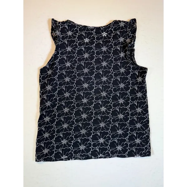 Loft Black White Floral Print Flutter Sleeve Top Women's Size Medium - Image 2