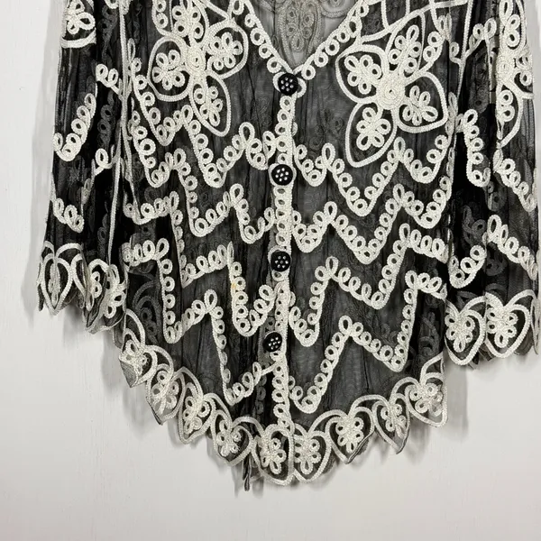 Pretty Angel Lace Jacket Topper Size L Black Silk Blend Boho Artsy Whimsygoth - Image 4