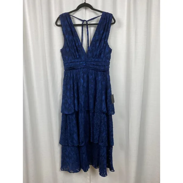 Lulus Navy Blue Make It Mesmerizing Jacquard Tiered Midi Dress Sz.L NWT - Image 5