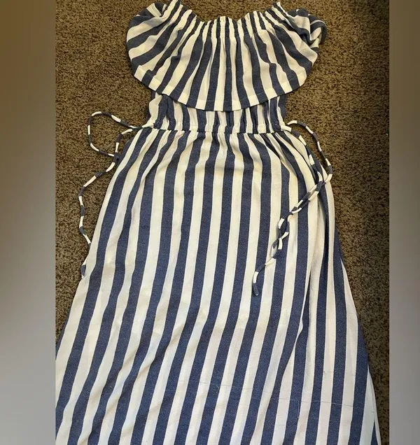 Striped off the shoulder maxi dress Blue - Image 4