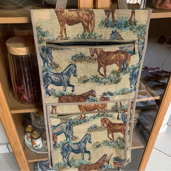 Jade Horse Print Tapestry Rolling Tote Bag Expandable Luggage Bag Folding Wheels - Image 7