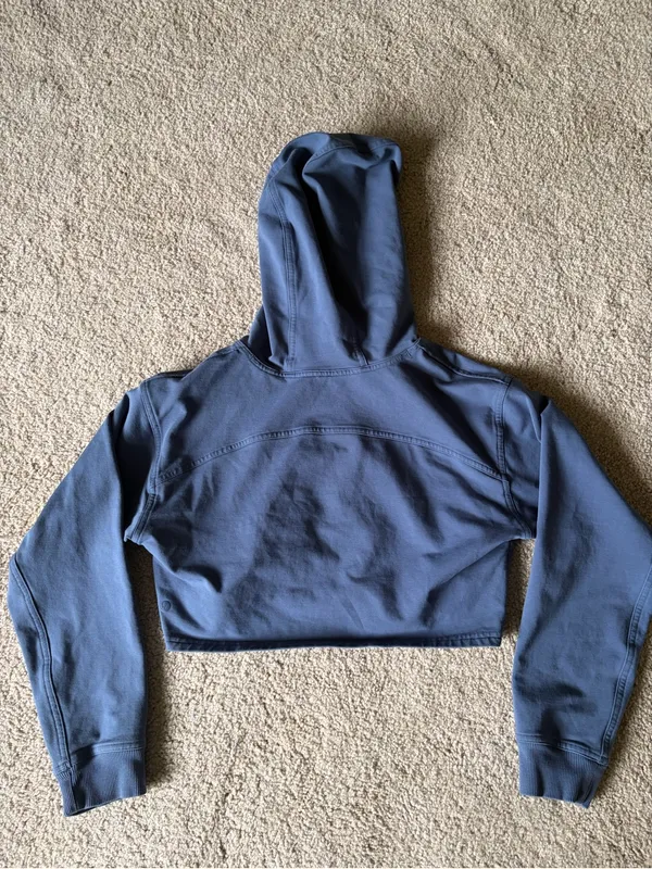 Lululemon All Yours Cropped Hoodie Blue Hooded Sweatshirt Terry Crop Fitted Sz 4 - Image 5