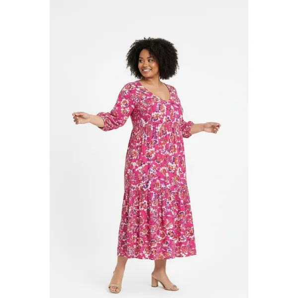 The Pioneer Woman Women Maxi Dress 3XL Pink Floral Tiered Rayon Boho Cottagecore - Image 8